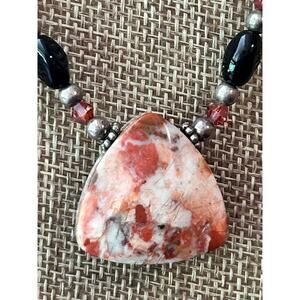 Artisan Lake Superior Agate Pendant Necklace Black Onyx & Carnelian